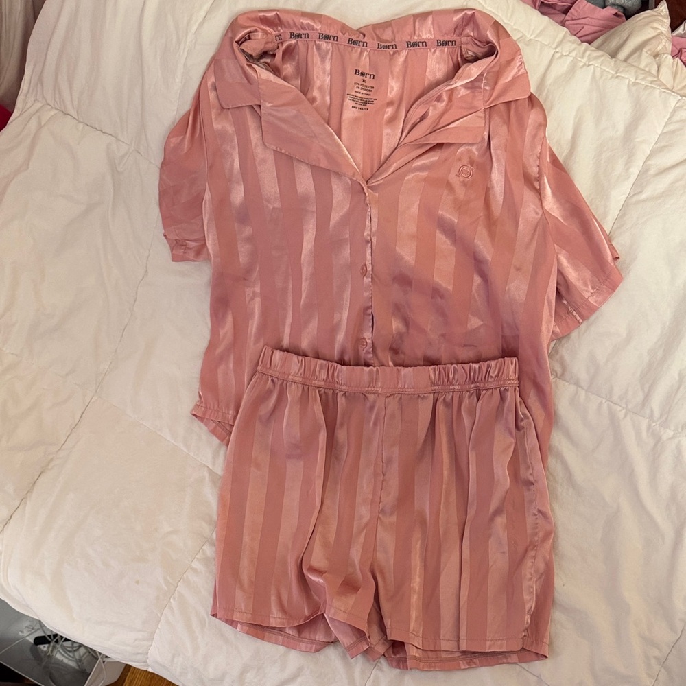 Born Satin Striped Pajama Set in Pink